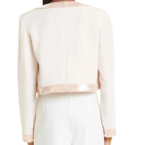 NWT Cinq a Sept Pearl/Travertine Pink Rina Sequin Jewel Neck Crop Jacket - Sz 8 - Picture 3 of 11